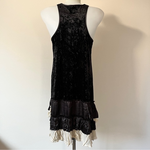 Free People Merries Crushed Velvet Tiered Dress Black Ruffle Racerback Tank Sz S - Picture 3 of 16